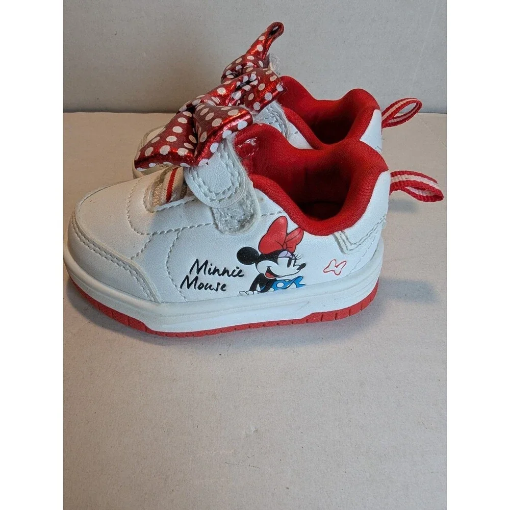 Minnie Mouse Disney Shoes Size 2 Toddler Canvas White And Red Bow Sparkles